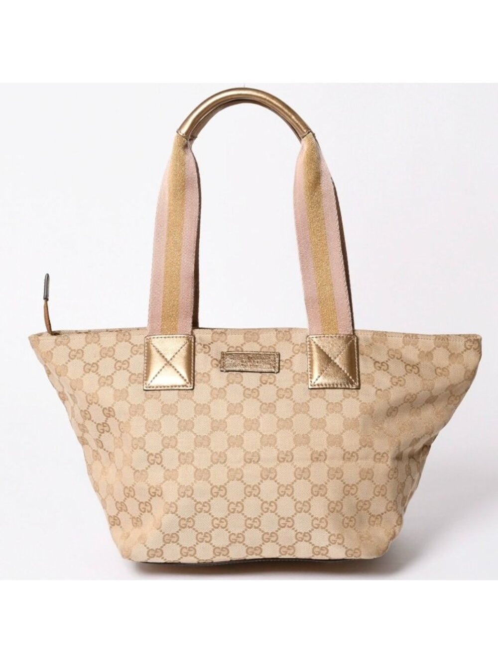 Gucci Tote Bag GG Canvas Beige Gold Blanc